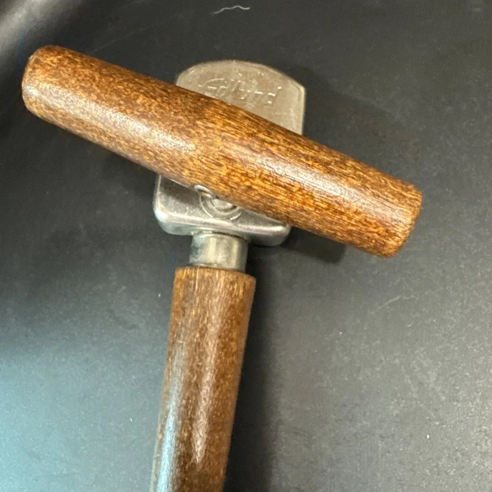 Vintage Edlund Co Hand Twist Can Opener Walnut Handle Mid-Century Modern
